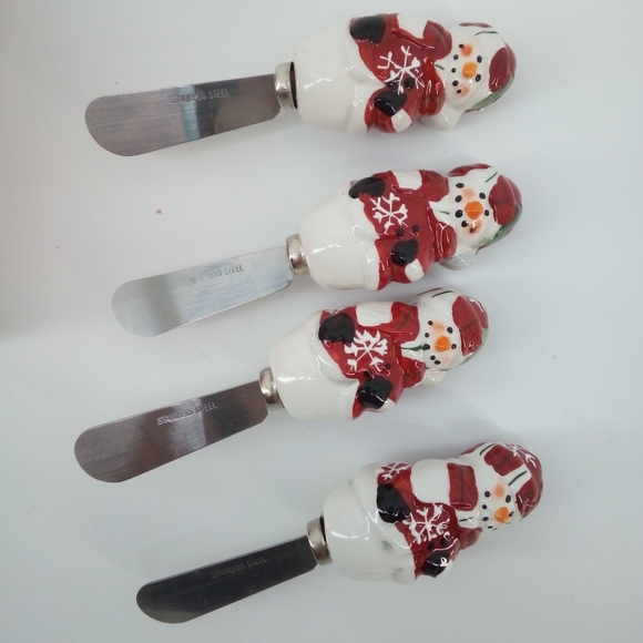 In Box Snowmen Snowman 4 Piece Spreader Set Mayfair & Jackson Snow Flurries - Picture 6 of 9